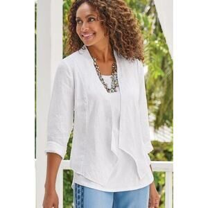 Soft Surroundings White Grove Linen Jacket Size XL